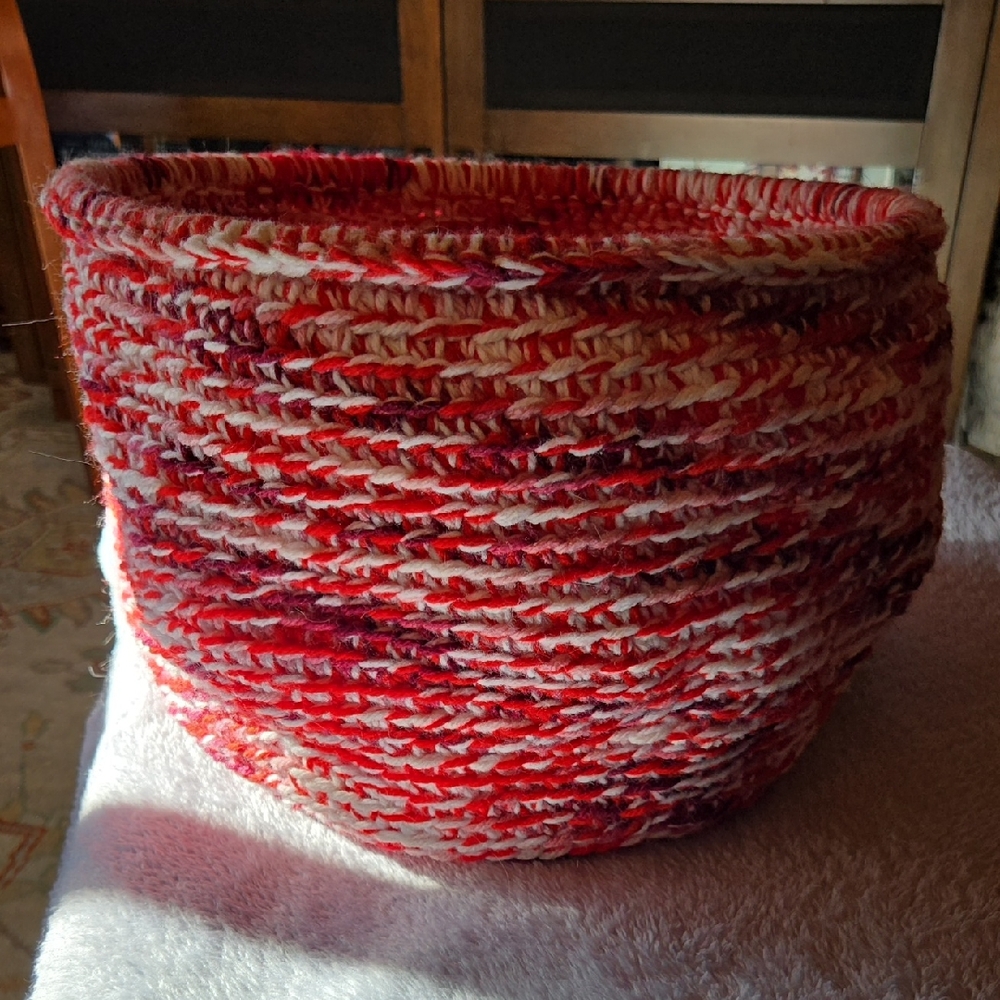 Vibrant Red and White Woven Storage Basket